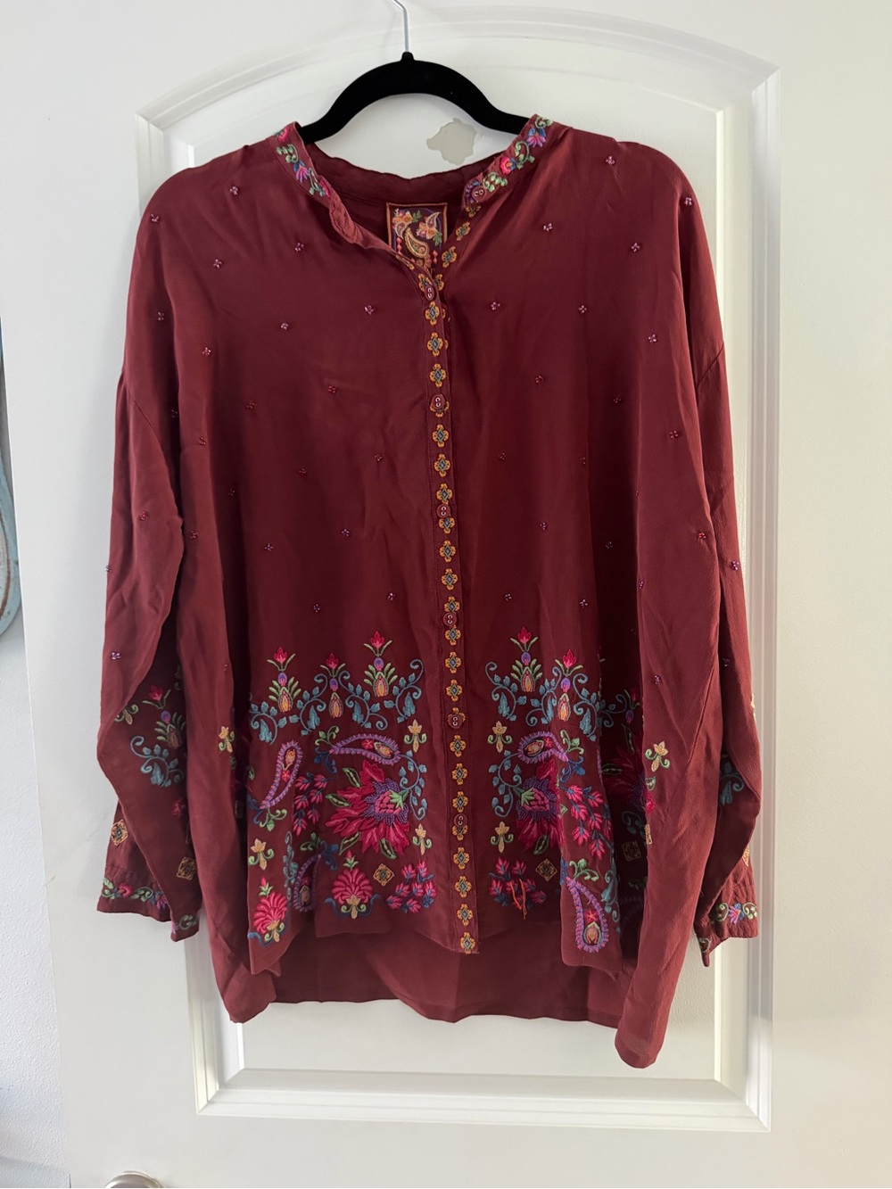 Johnny Was The Audrey Mandarin Collar Shirt with embroidery